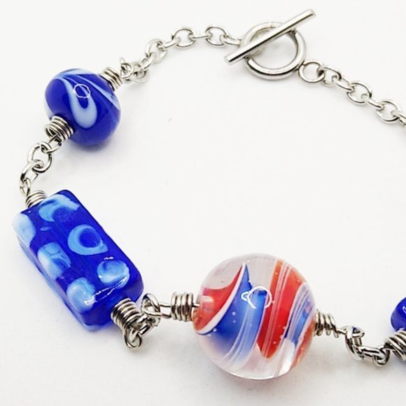Handmade Blue Murano Glass Charm Bracelet - Picture 3 of 4
